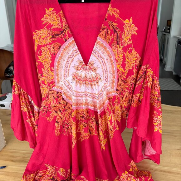 Gorgeous Hot Pink Fuschia Free People Top Butterfly Sleeves Size L - Picture 5 of 8